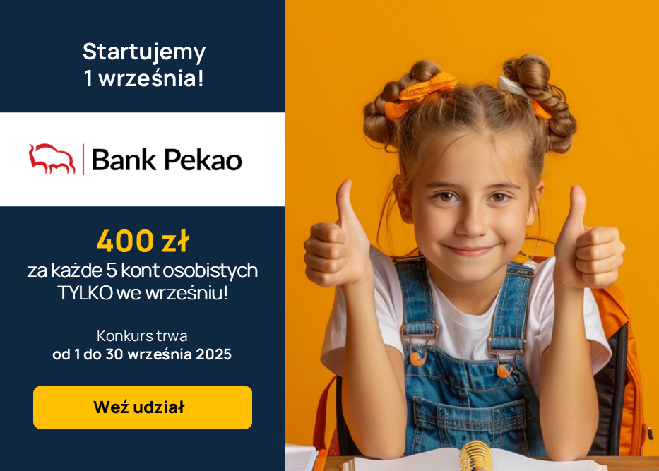 Świetna oferta Banku Pekao S.A. We wrześniu zgarnij 400 zł za 5 założonych kont osobistych