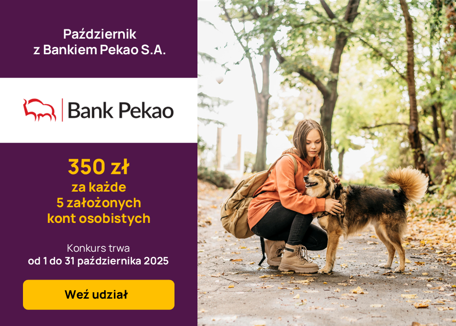 Październik z Bankiem Pekao S.A. Zgarnij 350 zł za 5 założonych kont osobistych