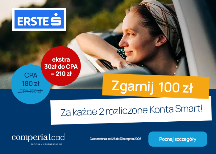 Promuj Erste Bank Polska. Odbierz 100 zł za każde 2 rozliczone Konta Smart oraz CPA 180 zł + 30 zł