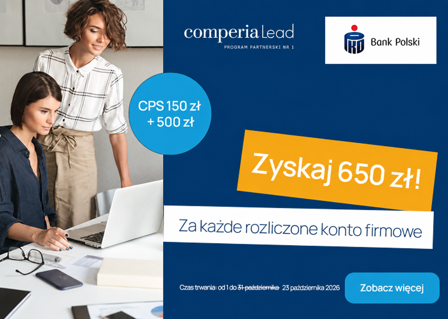 W październiku postaw na PKO BP. Zyskaj łącznie 650 zł za każde rozliczone Konto Firmowe